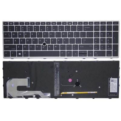 HP EliteBook 855 G5 G6, 850 G5 G6, 750 G5, 755 G5, Zbook 15U G5 G6, backlit US keyboard silver frame